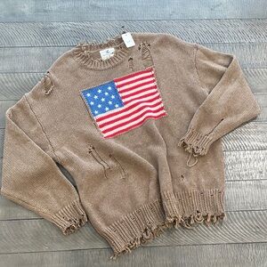 Denimist Brown knitted Sweater with American Flag size XS light Heather brown